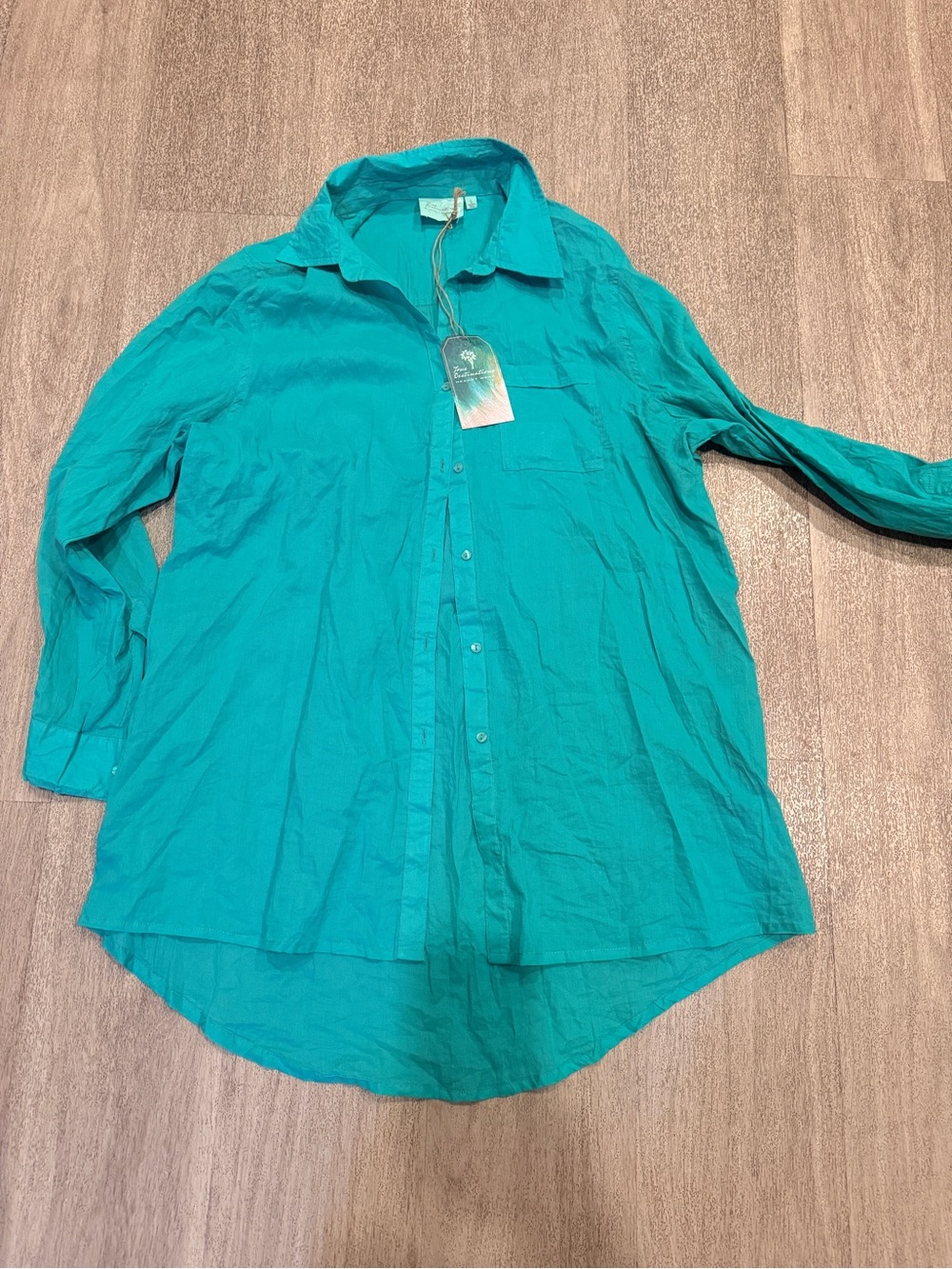 New 🌊🌞 True Destination Beach coverup/Teal Button-Up Shirt. L
